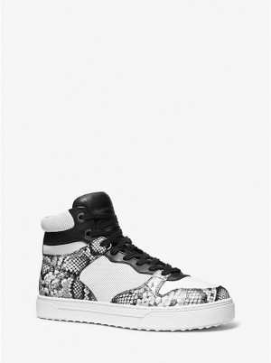 Férfi Michael Kors Barett Snake Embossed Leather High-Top Sportcipő OPTIC WHITE/BLK | HU2266KOJ