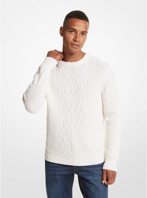 Férfi Michael Kors Cable Knit Pulóver BONE | HU2241PJL