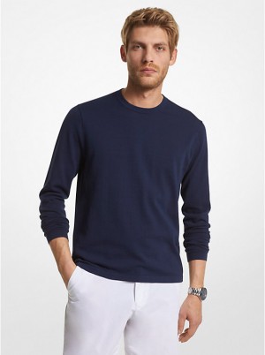 Férfi Michael Kors Cotton Jersey Crewneck Pulóver MIDNIGHT | HU2245FDV