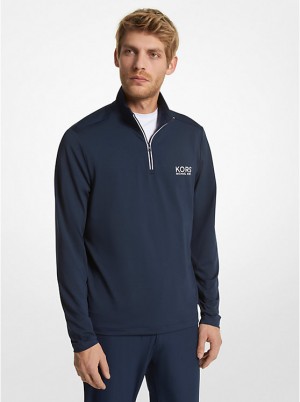 Férfi Michael Kors Golf Performance Quarter Zip Kapucnis Pulóver MIDNIGHT | HU2236TCF