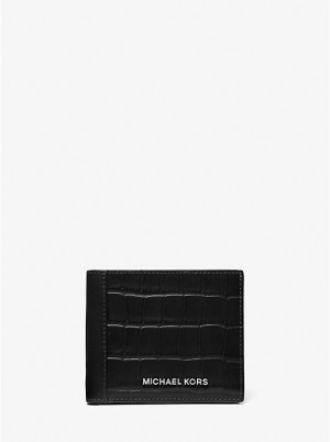 Férfi Michael Kors Hudson Crocodile Embossed Leather Billfold Pénztárca Fekete | HU2160ZUL