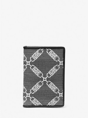 Férfi Michael Kors Hudson Empire Logo Jacquard Bi-fold Kártyatartó Fekete | HU2152NWA