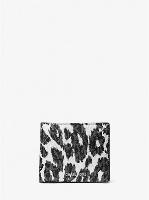 Férfi Michael Kors Hudson Leopard Logo Billfold Pénztárca Fekete | HU2163JPC