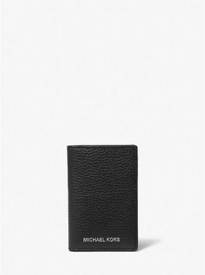 Férfi Michael Kors Hudson Pebbled Leather Bi-Fold Kártyatartó Fekete | HU2156BEG