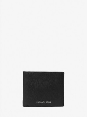 Férfi Michael Kors Hudson Pebbled Leather Billfold Pénztárca Fekete | HU2165GSB