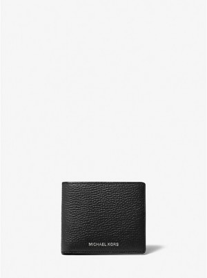 Férfi Michael Kors Hudson Pebbled Leather Slim Billfold Pénztárca Fekete | HU2167DFM