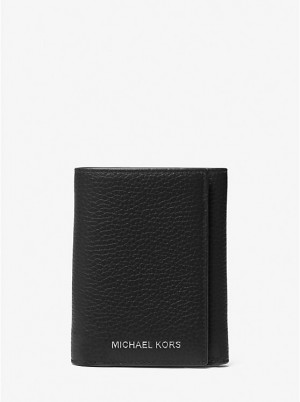 Férfi Michael Kors Hudson Pebbled Leather Tri-Fold Pénztárca Fekete | HU2169AHQ