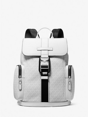 Férfi Michael Kors Hudson Signature Logo and Leather Cargo Hátizsák BRIGHT WHT | HU2100NWD