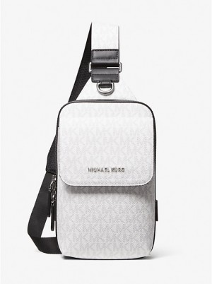 Férfi Michael Kors Hudson Signature Logo Sling Pack Crossbody Táska BRIGHT WHT | HU2120ILY