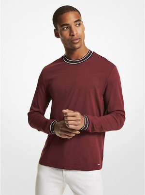 Férfi Michael Kors Logo Tape Cotton Crewneck Pulóver MERLOT | HU2258MQO