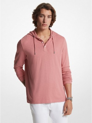 Férfi Michael Kors Slub Cotton Henley Kapucnis Pulóver Rózsaszín | HU2239ILJ