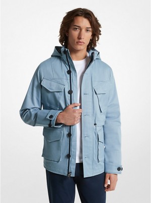 Férfi Michael Kors Stretch Cotton Hooded Field Kabát CHAMBRAY | HU2193FDN