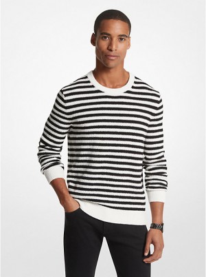 Férfi Michael Kors Striped Cotton Blend Pulóver Fekete | HU2256NWU