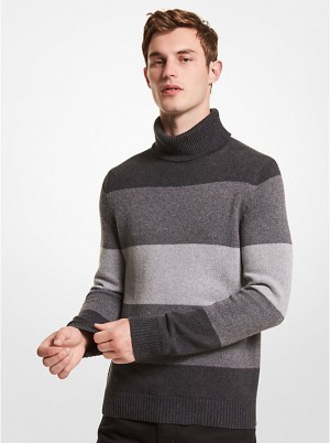 Férfi Michael Kors Striped Nylon Blend Turtleneck Pulóver CHARCOAL | HU2257MQI