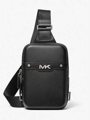 Férfi Michael Kors Varick Medium Textured Leather Sling Pack Crossbody Táska Fekete | HU2125EBA