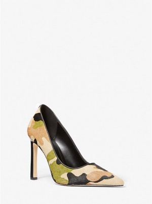 Női Michael Kors Amara Camouflage Print Calf Hair Magassarkú Olivazöld | HU1733CTB