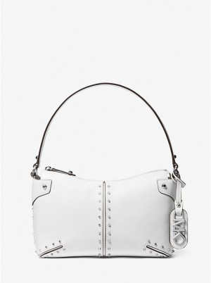 Női Michael Kors Astor Large Studded Leather Válltáska Fehér | HU1175JPY