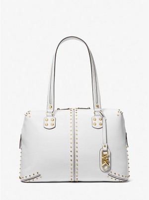 Női Michael Kors Astor Large Studded Leather Tote Fehér | HU1240RVJ