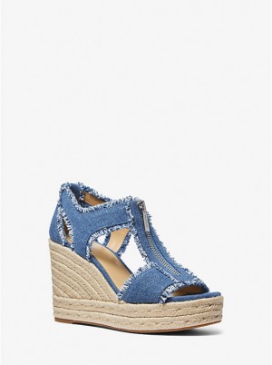 Női Michael Kors Berkley Frayed Denim Wedge Szandál DENIM | HU1787BEB