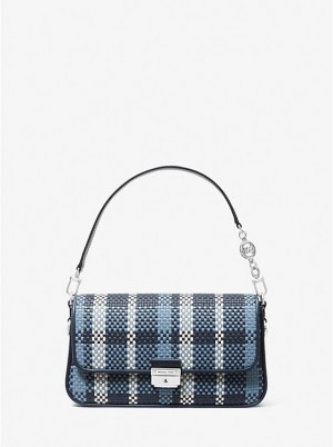 Női Michael Kors Bradshaw Small Woven Leather Convertible Válltáska Sötétkék | HU1180SGA