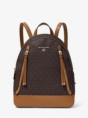 Női Michael Kors Brooklyn Medium Logo Hátizsák BRN/ACORN | HU1070KOO