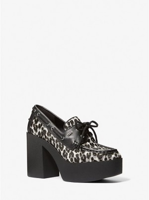 Női Michael Kors Cameron Leopard Print Calf Hair Platform Loafer Magassarkú Fekete | HU1721PJS