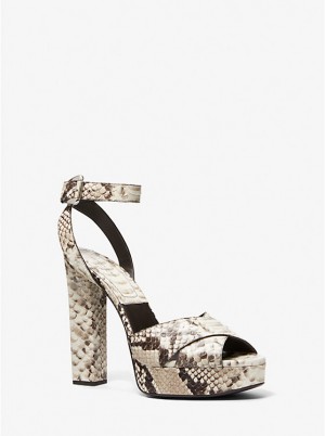 Női Michael Kors Cannon Python Embossed Leather Platform Szandál NATURAL | HU1798KOI