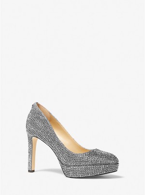 Női Michael Kors Chantal Embellished Glitter Chain-Mesh Platform Magassarkú ANTHRACITE | HU1739NWE