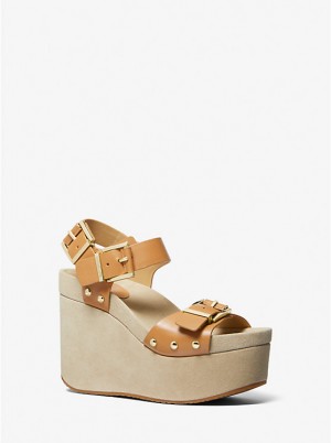 Női Michael Kors Colby Leather Wedge Szandál PALE PEANUT | HU1836XYL