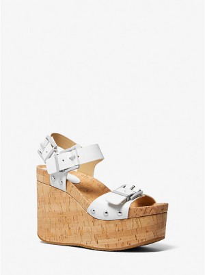 Női Michael Kors Colby Leather Wedge Szandál Fehér | HU1837CTZ