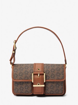 Női Michael Kors Colby Medium Empire Signature Logo Válltáska BROWN/LUGGAGE | HU1186YXJ