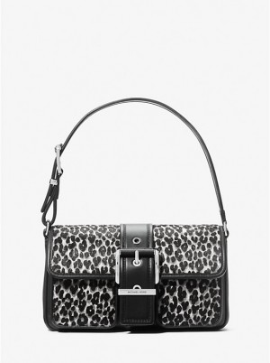 Női Michael Kors Colby Medium Leopard Print Calf Hair Válltáska Fekete | HU1189EBZ