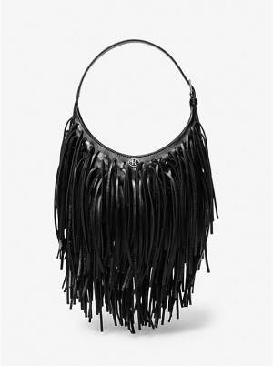 Női Michael Kors Dyan Small Fringed Leather Válltáska Fekete | HU1204DFI