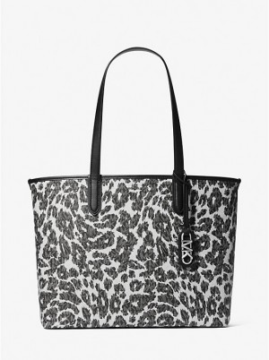 Női Michael Kors Eliza Extra-Large Leopard Logo Tote Fekete | HU1247RVB