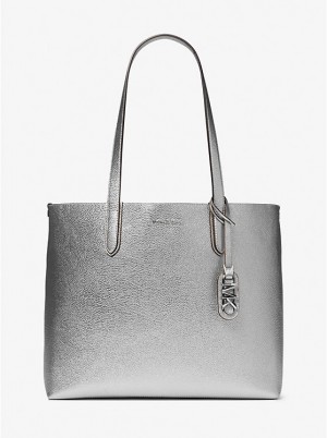 Női Michael Kors Eliza Extra-Large Metallic Pebbled Leather Reversible Tote Titán | HU1248TCN