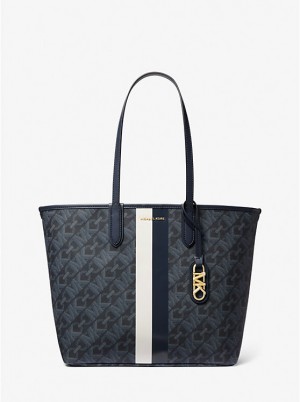 Női Michael Kors Eliza Large Empire Signature Logo Stripe Tote ADMRL/PLBLUE | HU1251ILQ