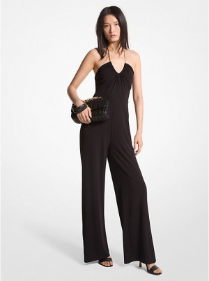 Női Michael Kors Embellished Stretch Matte Jersey Halter Jumpsuit Ruha Fekete | HU1290YXD