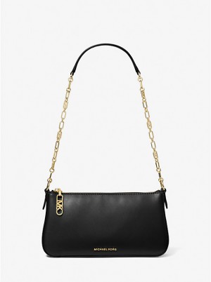 Női Michael Kors Empire Medium Leather Chain-Link Pochette Válltáska Fekete | HU1211ZUG