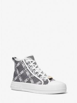 Női Michael Kors Evy Empire Logo Jacquard High-Top Sportcipő BLACK/WHITE | HU1981PJW