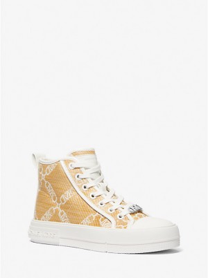 Női Michael Kors Evy Empire Logo Jacquard Straw High-Top Sportcipő NAT/OPTICWHT | HU1982AHE