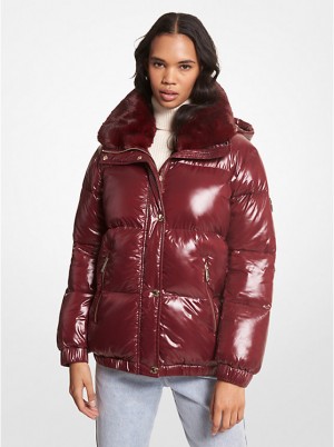 Női Michael Kors Faux Fur-Trim Quilted Nylon Puffer Kabát MERLOT | HU1373MQG