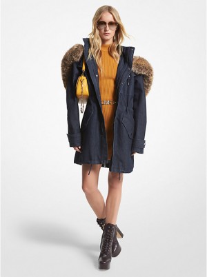 Női Michael Kors Faux Fur Trim Denim Anorak Kabát RINSE | HU1369CTA