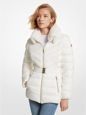 Női Michael Kors Faux Fur Trim Quilted Nylon Packable Puffer Kabát BONE | HU1370VRS