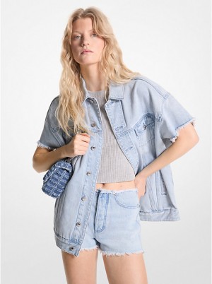 Női Michael Kors Frayed Denim Kabát Kék Világoskék | HU1377VRL