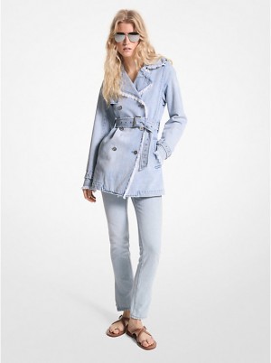 Női Michael Kors Frayed Denim Trench Coat Kabát Kék Világoskék | HU1378CTZ