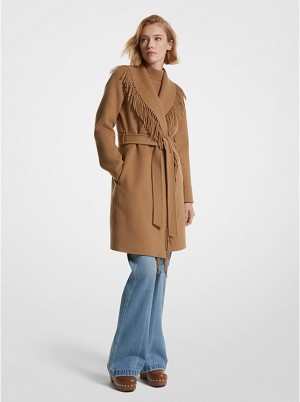 Női Michael Kors Fringe Wool Blend Belted Coat Kabát Sötét | HU1379XYX