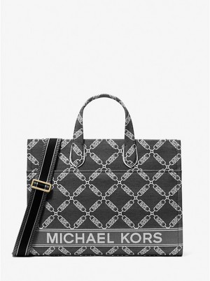 Női Michael Kors Gigi Large Empire Logo Jacquard Tote BLACK/WHITE | HU1252OKW