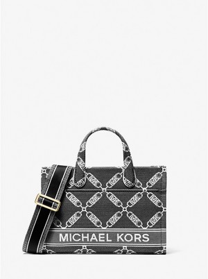 Női Michael Kors Gigi Small Empire Logo Jacquard Messenger Táska BLACK/WHITE | HU1158LIH