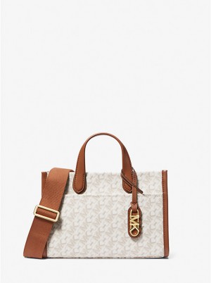 Női Michael Kors Gigi Small Empire Signature Logo Messenger Táska VANILLA/LUGGAGE | HU1160XYK