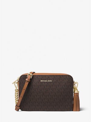 Női Michael Kors Ginny Medium Logo Crossbody Táska Barna | HU1084RVV